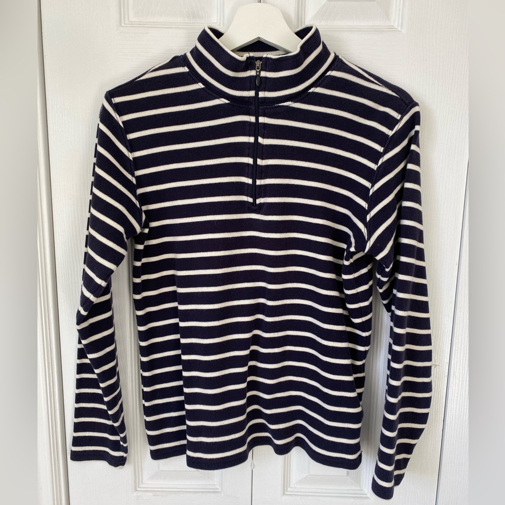 L.L. Bean Navy and White Striped Half-Zip Sweater Nautical Coastal Medium